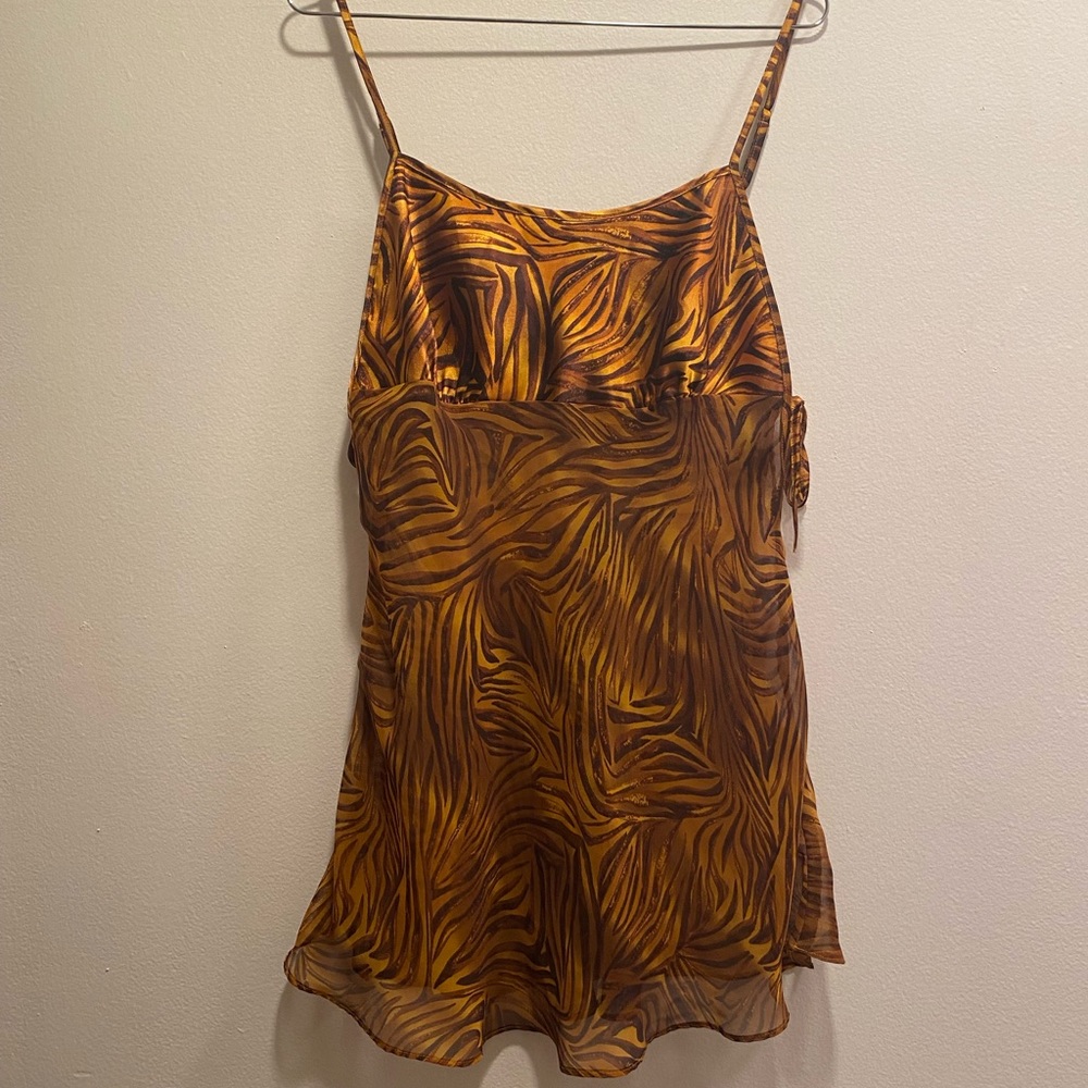 Vintage size M-L Y2K lingerie teddy in a tiger-striped print, sheer bottom half